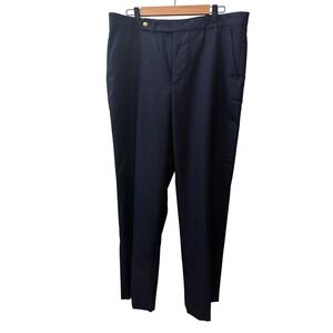 Chaps Navy Blue 100% Wool Dress Pants Gold Crest Button Size 16